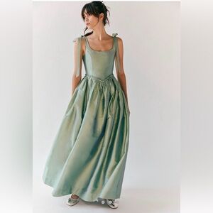 Free People LOUISE New York Marie Corset Tie Dress in Sage XS NWT